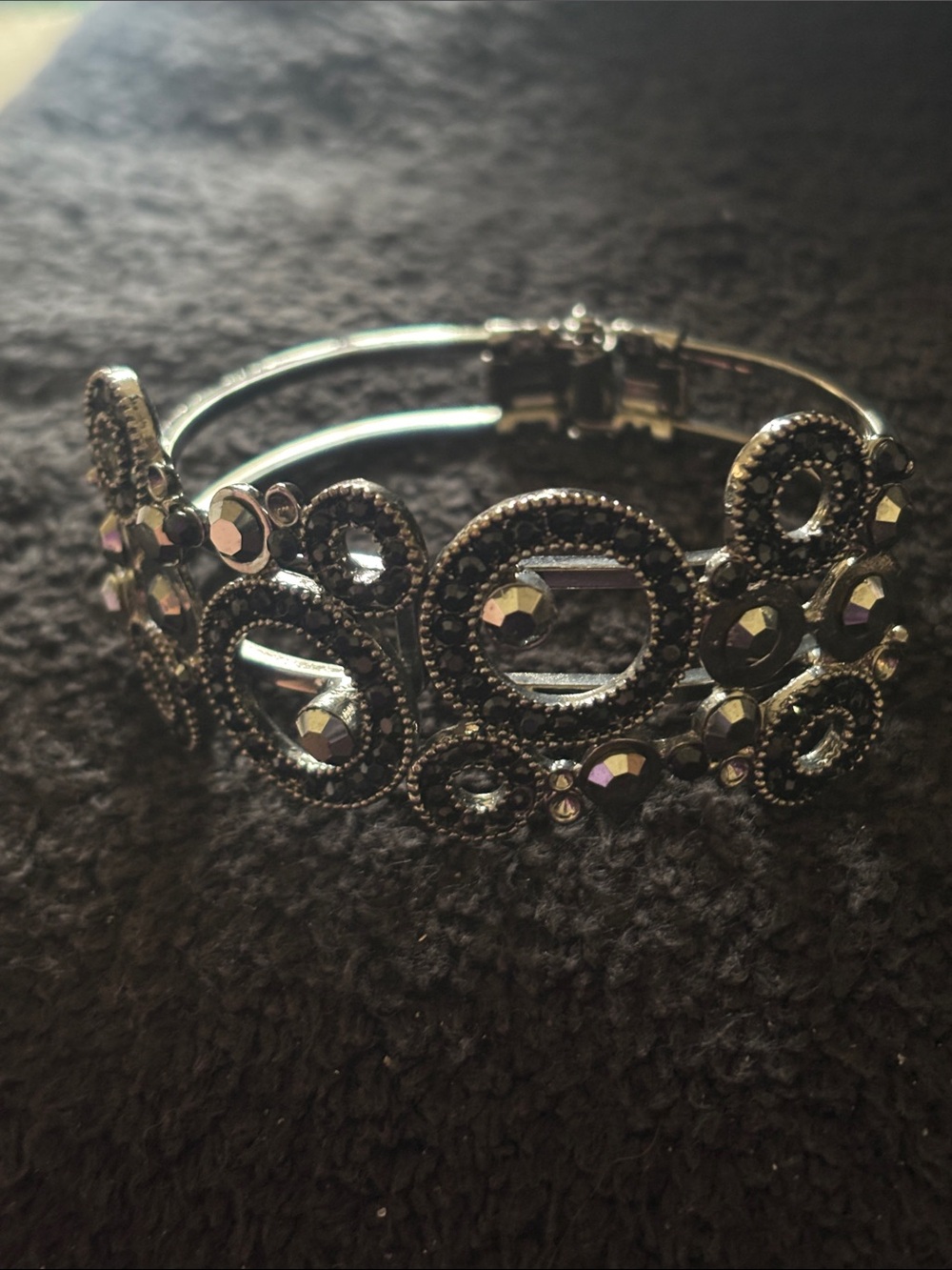 Silver-Tone Crystal Accent Cuff Bracelet - Elegant Circle Design